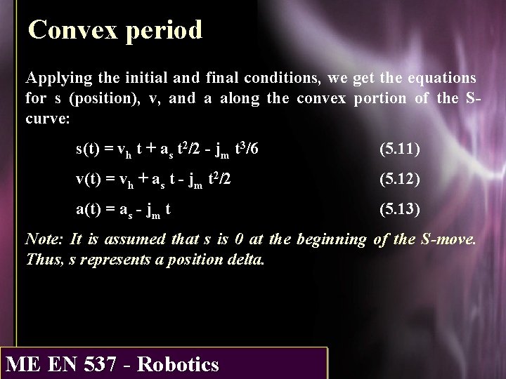 Convex period Applying the initial and final conditions, we get the equations for s