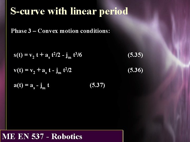 S-curve with linear period Phase 3 – Convex motion conditions: s(t) = v 2