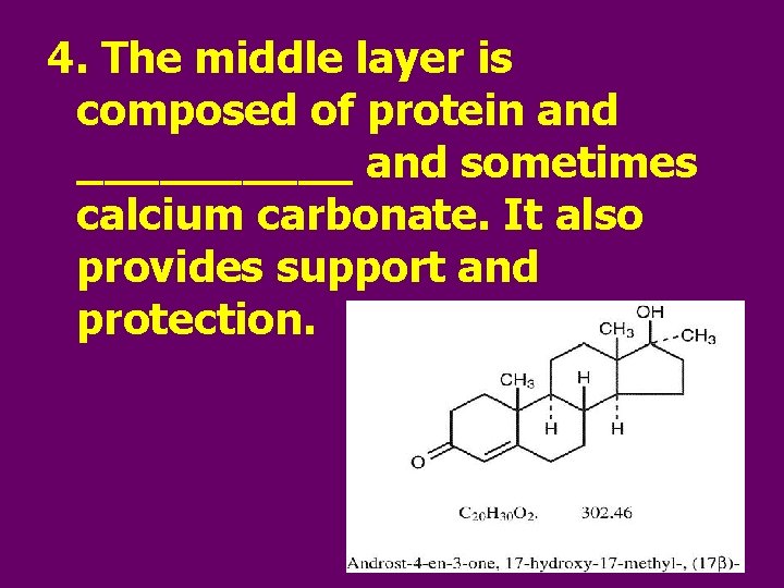 4. The middle layer is composed of protein and _____ and sometimes calcium carbonate.