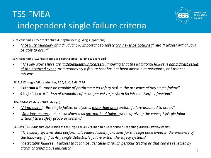 TSS FMEA - independent single failure criteria SSM conditions (C 22 ‘Intake state during