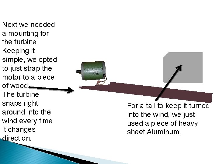 Next we needed a mounting for the turbine. Keeping it simple, we opted to