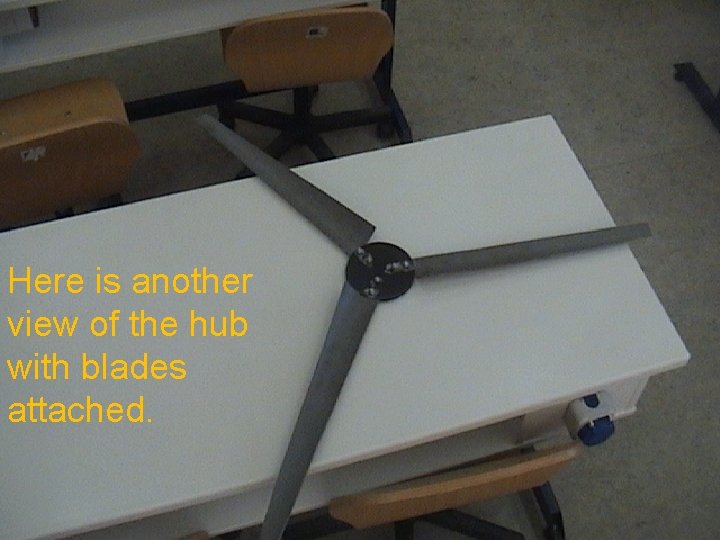 Here is another view of the hub with blades attached. 