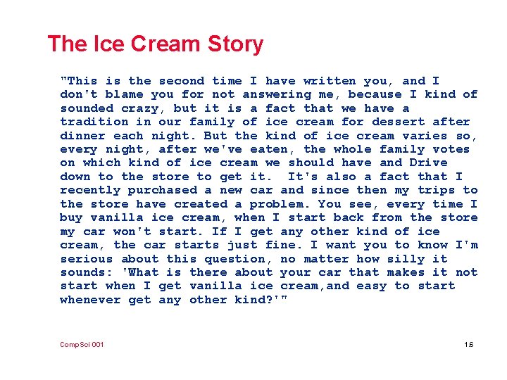 The Ice Cream Story "This is the second time I have written you, and