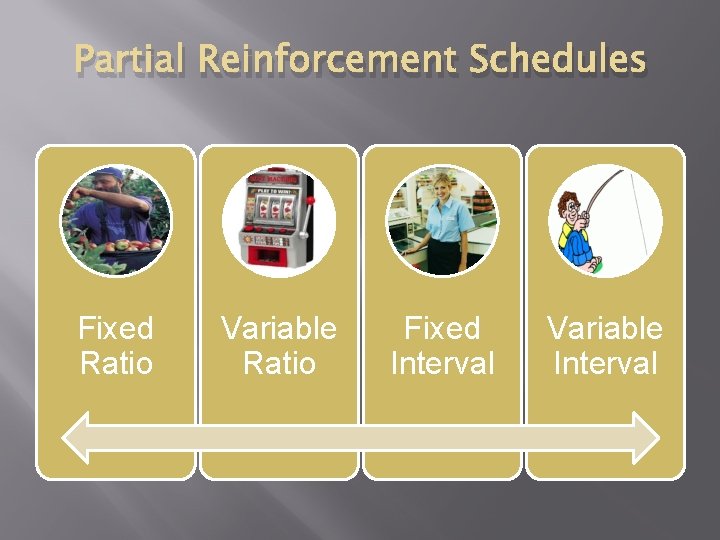 Partial Reinforcement Schedules Fixed Ratio Variable Ratio Fixed Interval Variable Interval 