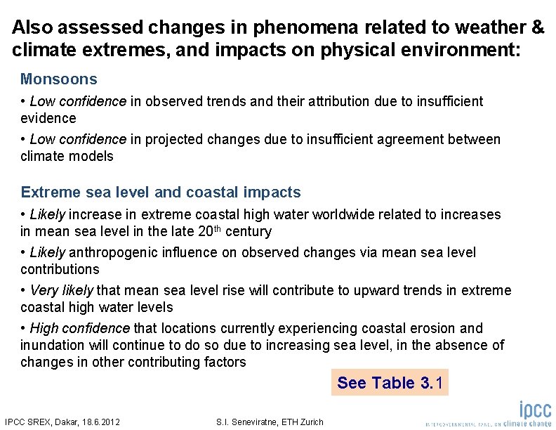 Also assessed changes in phenomena related to weather & climate extremes, and impacts on