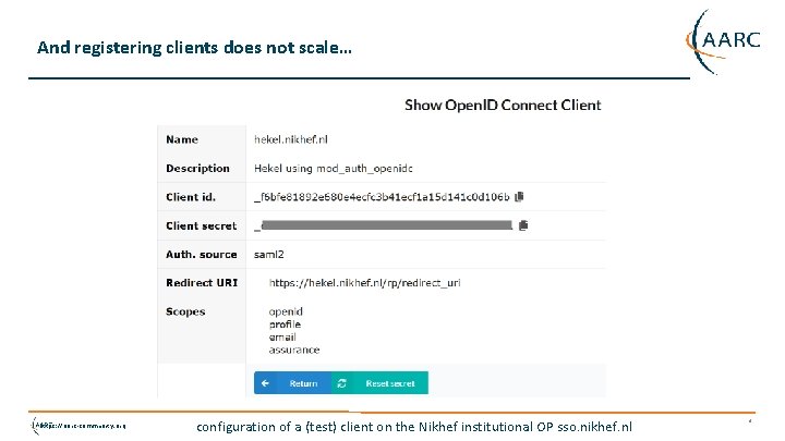 And registering clients does not scale… https: //aarc-community. org configuration of a (test) client