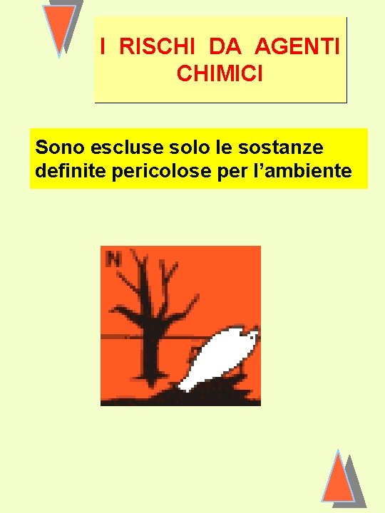 I RISCHI DA AGENTI CHIMICI Sono escluse solo le sostanze definite pericolose per l’ambiente