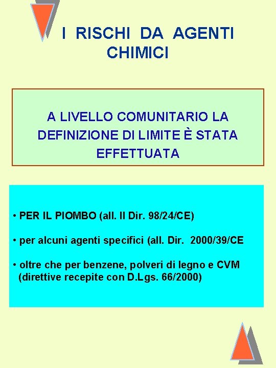 I RISCHI DA AGENTI CHIMICI A LIVELLO COMUNITARIO LA DEFINIZIONE DI LIMITE È STATA