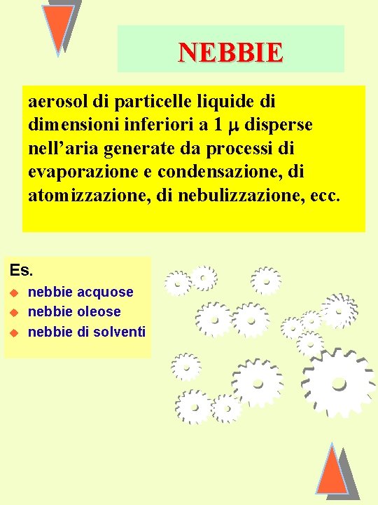 NEBBIE aerosol di particelle liquide di dimensioni inferiori a 1 disperse nell’aria generate da
