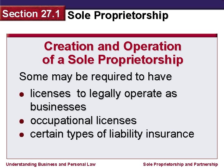 Section 27. 1 Sole Proprietorship Creation and Operation of a Sole Proprietorship Some may