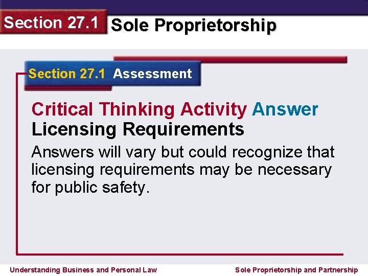 Section 27. 1 Sole Proprietorship Section 27. 1 Assessment Critical Thinking Activity Answer Licensing