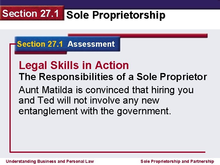 Section 27. 1 Sole Proprietorship Section 27. 1 Assessment Legal Skills in Action The