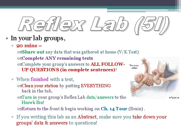 Reflex Lab (5 I) • In your lab groups, ▫ 20 mins – Share