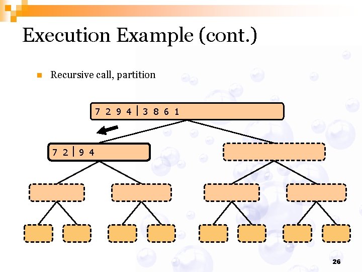 Execution Example (cont. ) n Recursive call, partition 7 2 9 4 3 8