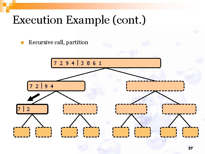 Execution Example (cont. ) n Recursive call, partition 7 2 9 4 3 8