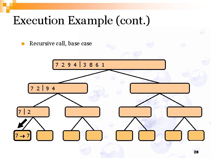 Execution Example (cont. ) n Recursive call, base case 7 2 9 4 3