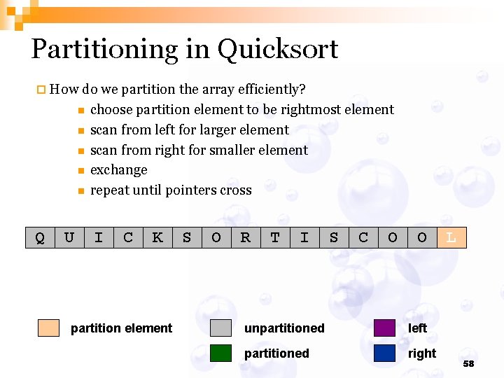 Partitioning in Quicksort ¨ How do we partition the array efficiently? n n n