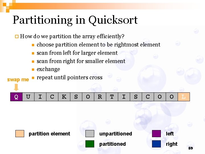 Partitioning in Quicksort ¨ How do we partition the array efficiently? n n n