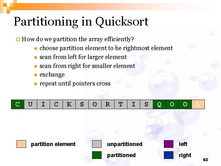 Partitioning in Quicksort ¨ How do we partition the array efficiently? n n n