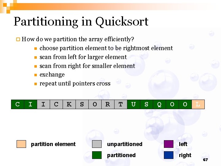 Partitioning in Quicksort ¨ How do we partition the array efficiently? n n n