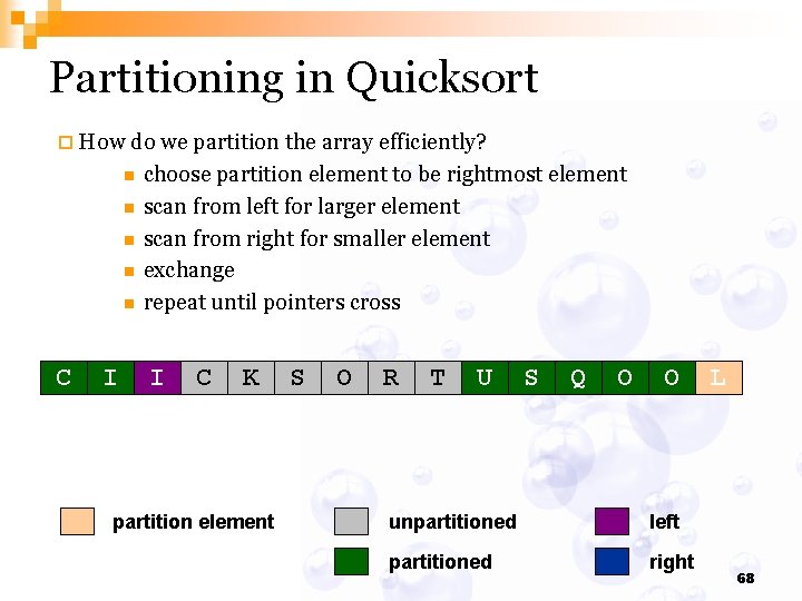 Partitioning in Quicksort ¨ How do we partition the array efficiently? n n n