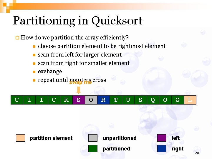 Partitioning in Quicksort ¨ How do we partition the array efficiently? n n n