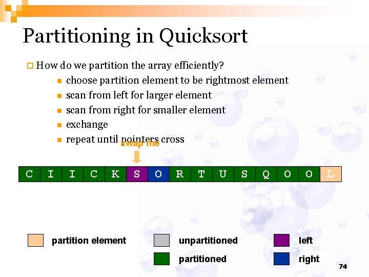 Partitioning in Quicksort ¨ How do we partition the array efficiently? n n n