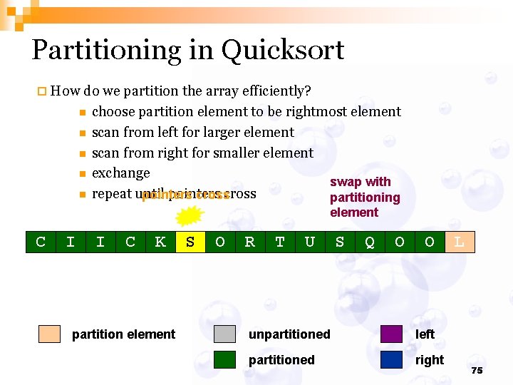 Partitioning in Quicksort ¨ How do we partition the array efficiently? n n n