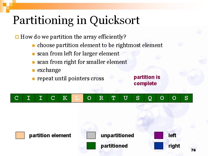 Partitioning in Quicksort ¨ How do we partition the array efficiently? n n n