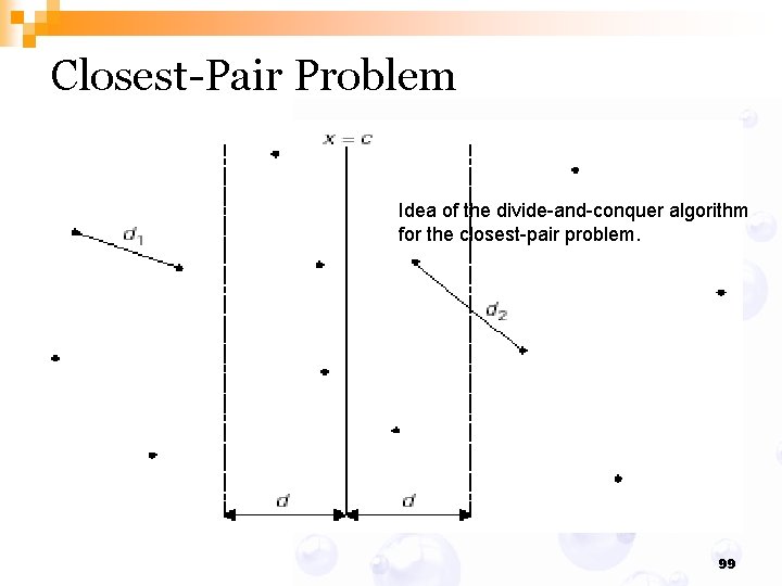 Closest-Pair Problem Idea of the divide-and-conquer algorithm for the closest-pair problem. 99 