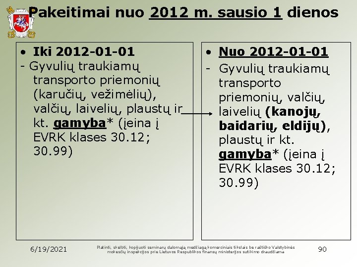 Pakeitimai nuo 2012 m. sausio 1 dienos • Iki 2012 -01 -01 - Gyvulių