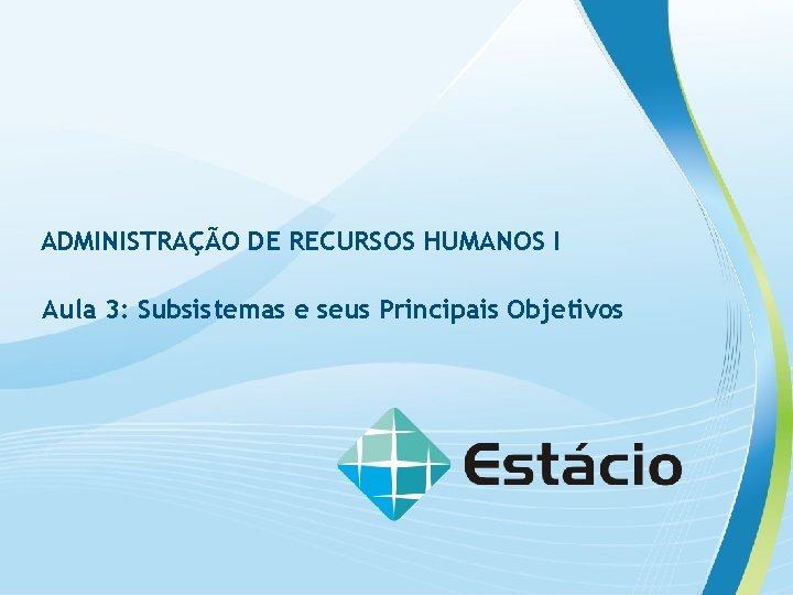 ADMINISTRAÇÃO DE RECURSOS HUMANOS I Aula 3: Subsistemas e seus Principais Objetivos 