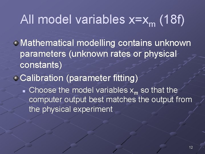 All model variables x=xm (18 f) Mathematical modelling contains unknown parameters (unknown rates or