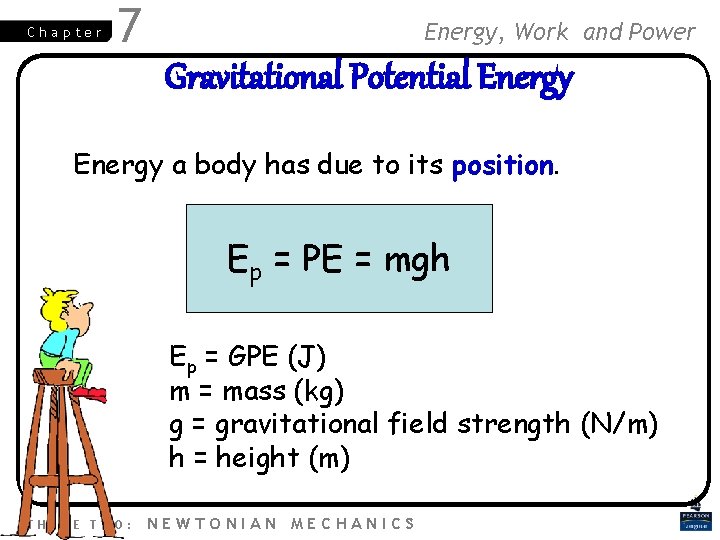 Chapter 7 Energy, Work and Power Gravitational Potential Energy a body has due to