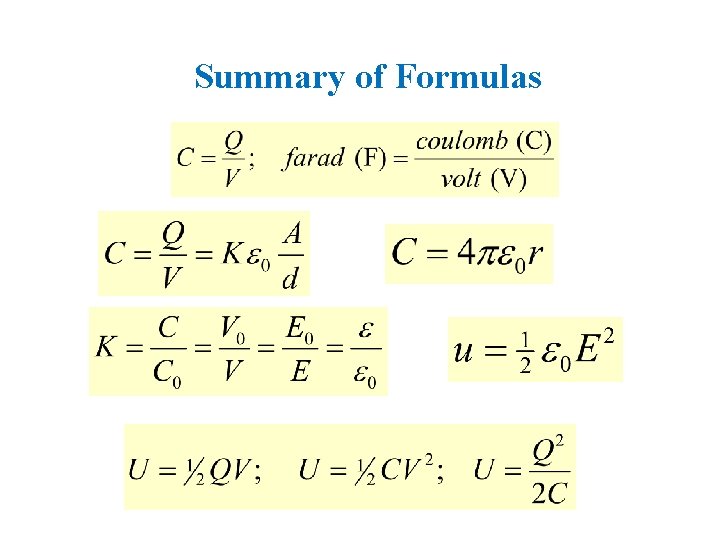 Summary of Formulas Summary of Formulas