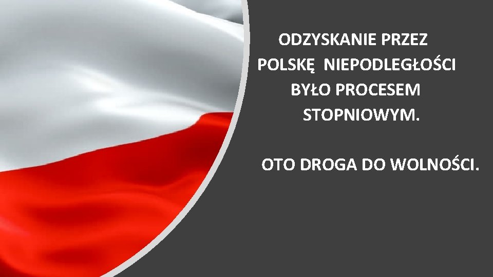 ODZYSKANIE PRZEZ POLSKĘ NIEPODLEGŁOŚCI BYŁO PROCESEM STOPNIOWYM. OTO DROGA DO WOLNOŚCI. 