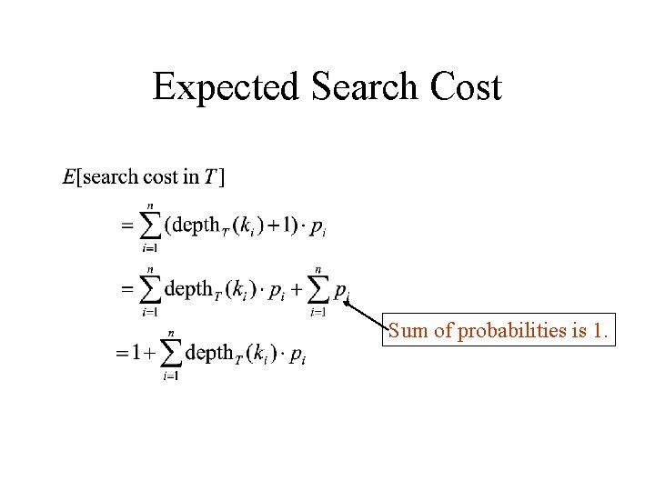 Expected Search Cost Sum of probabilities is 1. 