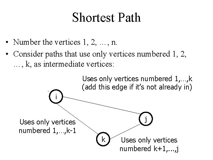 Shortest Path • Number the vertices 1, 2, …, n. • Consider paths that