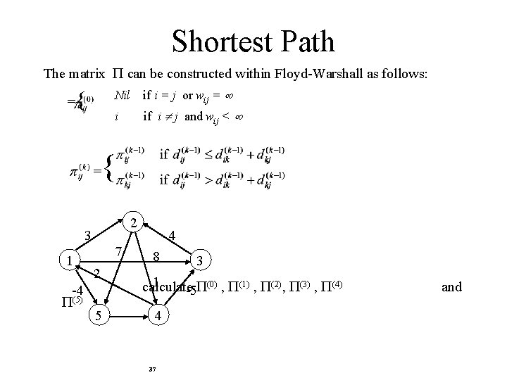 Shortest Path The matrix can be constructed within Floyd-Warshall as follows: = { =