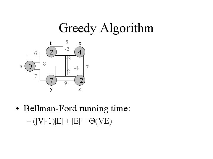 Greedy Algorithm t 6 s 8 7 5 -2 -3 2 y 9 x