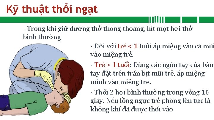 Kỹ thuật thổi ngạt - Trong khi giữ đường thở thông thoáng, hít một