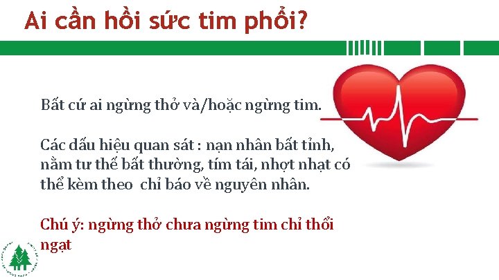 Ai cần hồi sức tim phổi? Bất cứ ai ngừng thở và/hoặc ngừng tim.