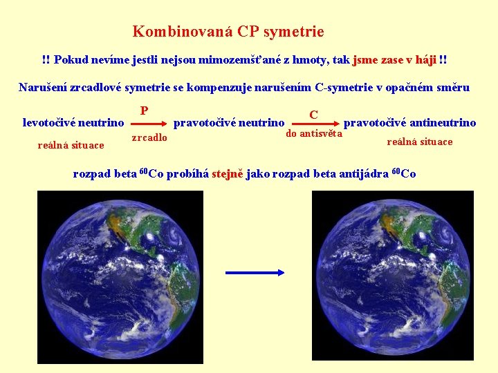 Kombinovaná CP symetrie !! Pokud nevíme jestli nejsou mimozemšťané z hmoty, tak jsme zase