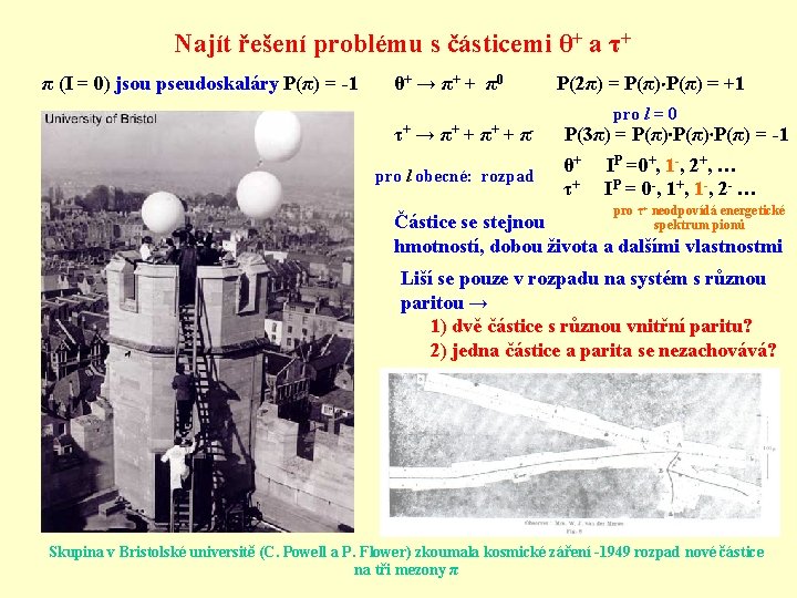 Najít řešení problému s částicemi θ+ a τ+ π (I = 0) jsou pseudoskaláry