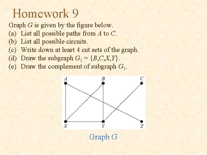 Homework 9 Graph G is given by the figure below. (a) List all possible