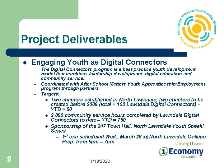 Project Deliverables l Engaging Youth as Digital Connectors – – – The Digital Connectors Project Deliverables l Engaging Youth as Digital Connectors – – – The Digital Connectors