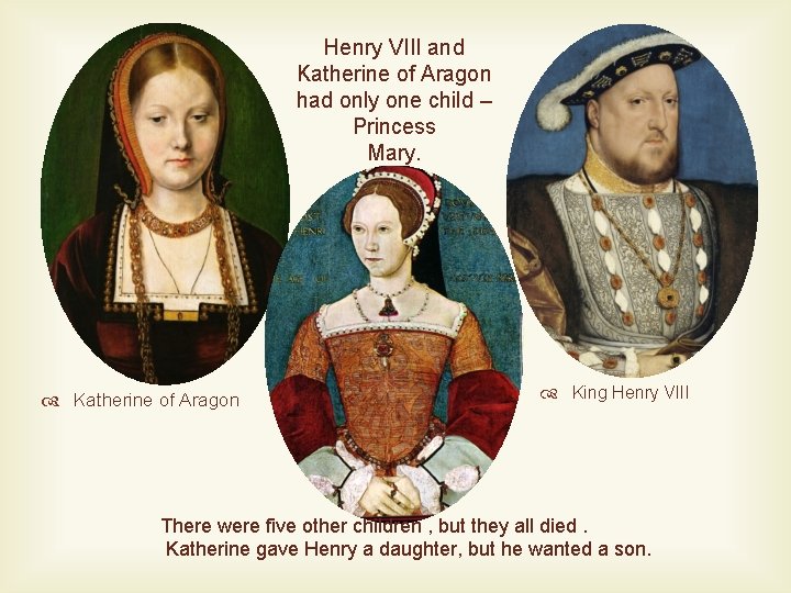 Henry VIII and Katherine of Aragon had only one child – Princess Mary. Katherine