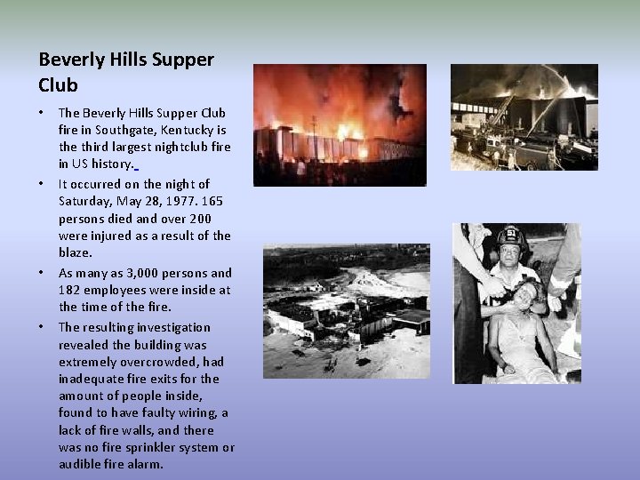 Beverly Hills Supper Club • • The Beverly Hills Supper Club fire in Southgate,