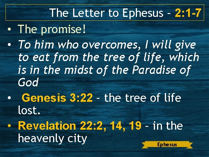  • • The Letter to Ephesus – 2: 1 -7 The promise! To