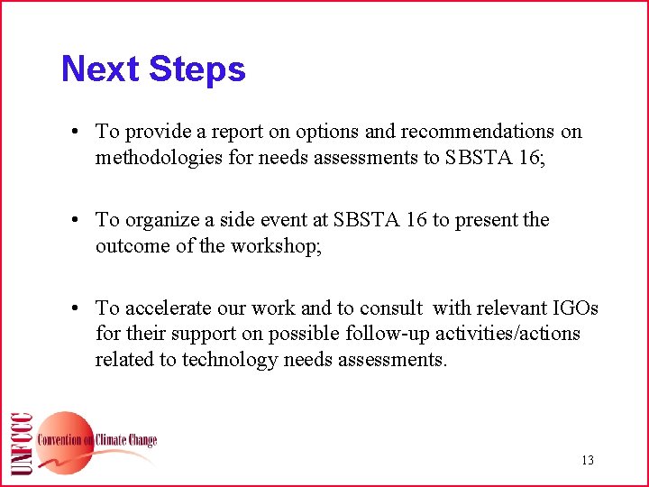 Next Steps • To provide a report on options and recommendations on methodologies for